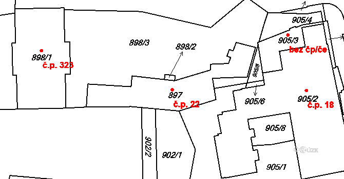 Michle 22, Praha na parcele st. 897 v KÚ Michle, Katastrální mapa