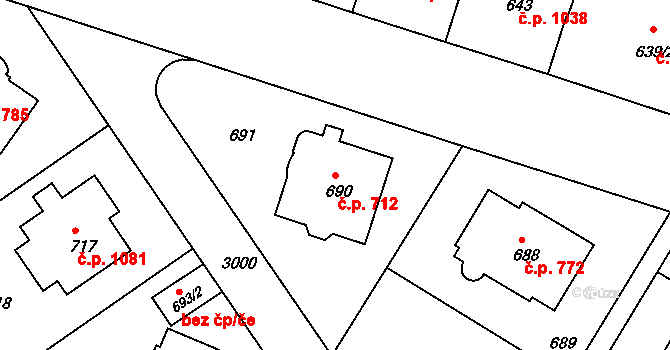 Nusle 712, Praha na parcele st. 690 v KÚ Nusle, Katastrální mapa