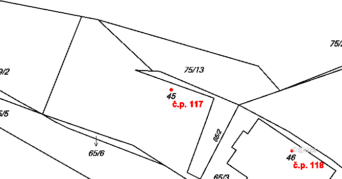 Majdalena 117 na parcele st. 45 v KÚ Majdalena, Katastrální mapa
