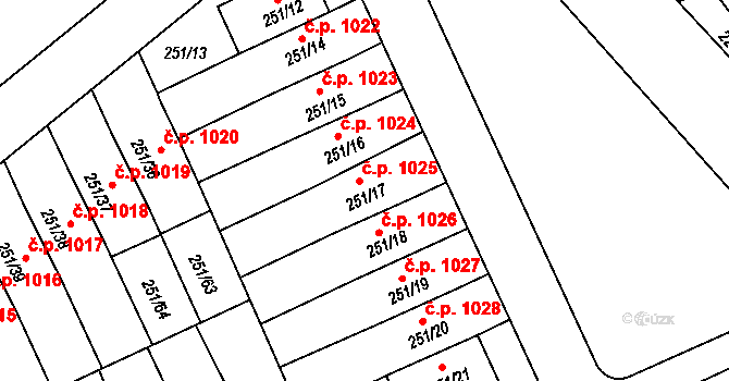 Chodov 1025, Praha na parcele st. 251/17 v KÚ Chodov, Katastrální mapa