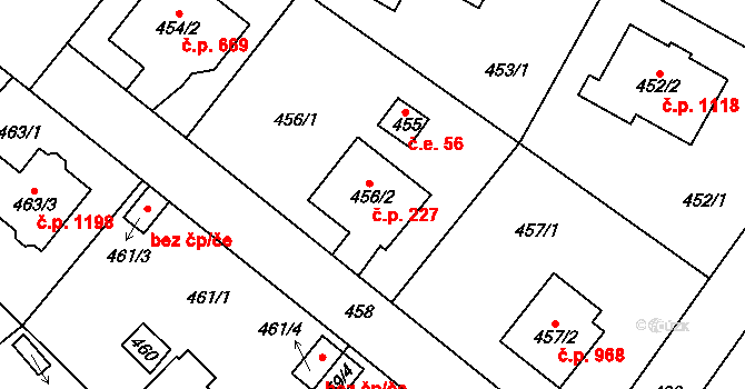 Kunratice 227, Praha na parcele st. 456/2 v KÚ Kunratice, Katastrální mapa