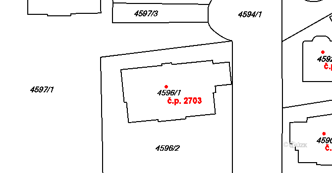 Smíchov 2703, Praha na parcele st. 4596/1 v KÚ Smíchov, Katastrální mapa