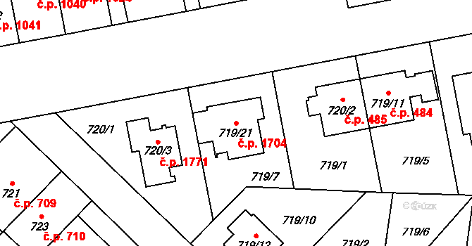 Kobylisy 1704, Praha na parcele st. 719/21 v KÚ Kobylisy, Katastrální mapa