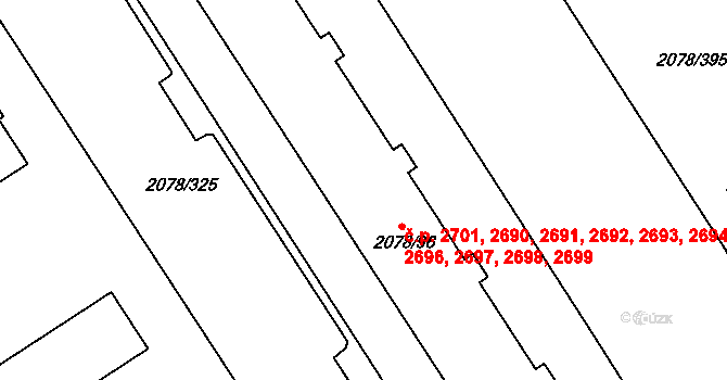 Záběhlice 2695, Praha na parcele st. 2078/96 v KÚ Záběhlice, Katastrální mapa