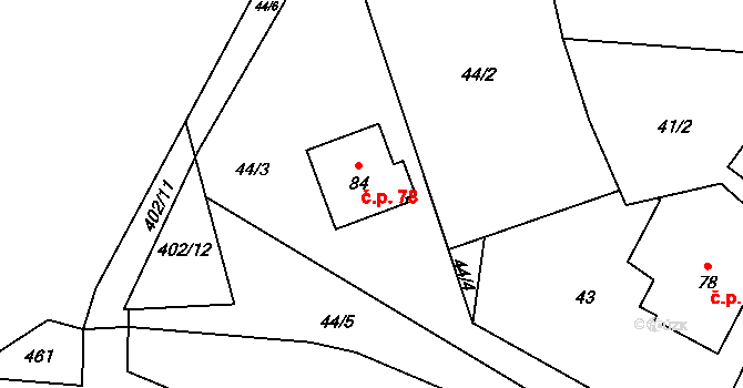 Žireč 78, Dvůr Králové nad Labem na parcele st. 84 v KÚ Žireč Ves, Katastrální mapa