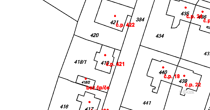 Rumburk 2-Horní Jindřichov 421, Rumburk na parcele st. 419 v KÚ Horní Jindřichov, Katastrální mapa