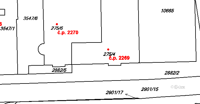 Hodonín 2269 na parcele st. 275/4 v KÚ Hodonín, Katastrální mapa
