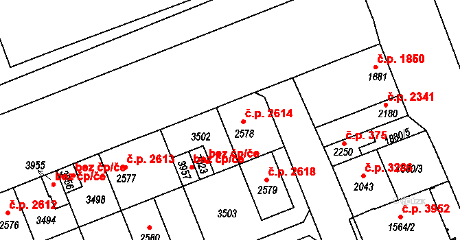 Hodonín 2614 na parcele st. 2578 v KÚ Hodonín, Katastrální mapa