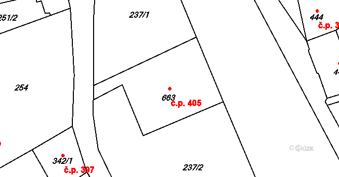 Vrchlabí 405 na parcele st. 663 v KÚ Vrchlabí, Katastrální mapa