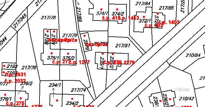 Sezimovo Ústí 279 na parcele st. 235/1 v KÚ Sezimovo Ústí, Katastrální mapa
