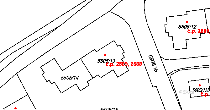 Česká Lípa 2588,2589 na parcele st. 5505/13 v KÚ Česká Lípa, Katastrální mapa