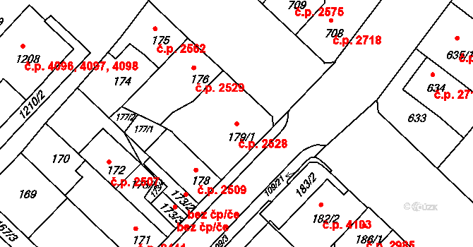Chomutov 2528 na parcele st. 179/1 v KÚ Chomutov II, Katastrální mapa