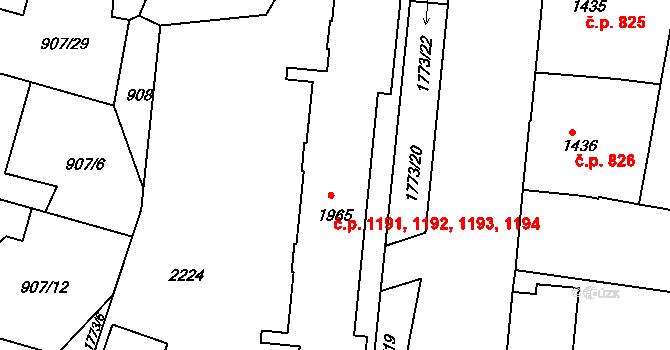 Pražské Předměstí 1191,1192,1193,1194, Hradec Králové na parcele st. 1965 v KÚ Pražské Předměstí, Katastrální mapa