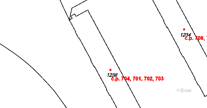 Slezské Předměstí 701,702,703,704, Hradec Králové na parcele st. 1238 v KÚ Slezské Předměstí, Katastrální mapa