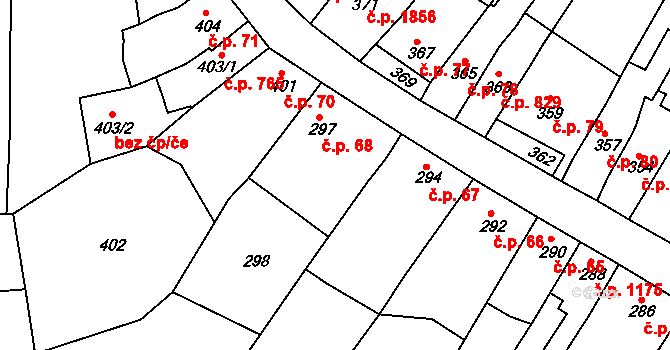 Šlapanice 68 na parcele st. 297 v KÚ Šlapanice u Brna, Katastrální mapa