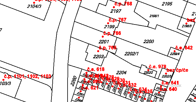 Kuřim 765 na parcele st. 2203 v KÚ Kuřim, Katastrální mapa