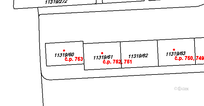 Severní Předměstí 751,752, Plzeň na parcele st. 11319/61 v KÚ Plzeň, Katastrální mapa