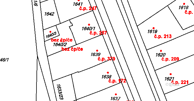 Východní Předměstí 379, Plzeň na parcele st. 1639 v KÚ Plzeň, Katastrální mapa