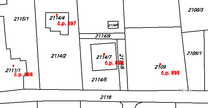 Bludovice 896, Havířov na parcele st. 2114/7 v KÚ Bludovice, Katastrální mapa
