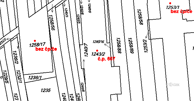 Obřany 607, Brno na parcele st. 1243/2 v KÚ Obřany, Katastrální mapa