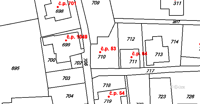 Šluknov 53 na parcele st. 710 v KÚ Šluknov, Katastrální mapa