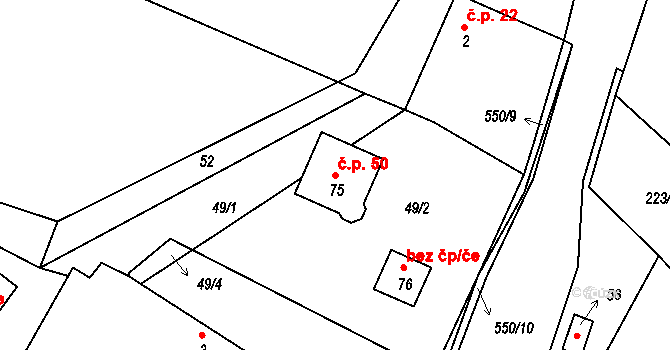 Závidkovice 50, Světlá nad Sázavou na parcele st. 75 v KÚ Závidkovice, Katastrální mapa
