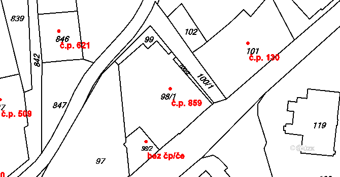 Šluknov 859 na parcele st. 98/1 v KÚ Šluknov, Katastrální mapa