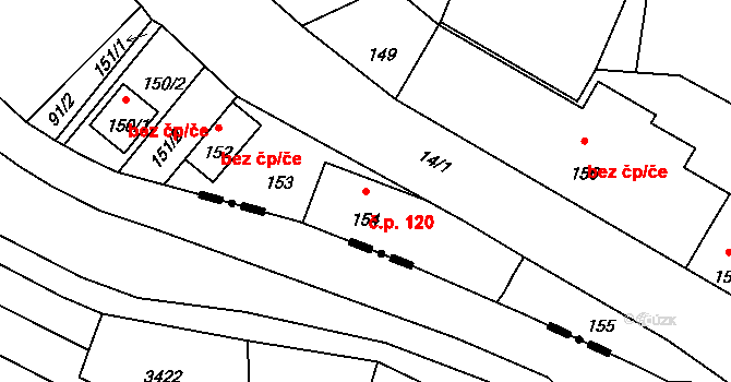Proseč nad Nisou 120, Jablonec nad Nisou na parcele st. 154 v KÚ Proseč nad Nisou, Katastrální mapa