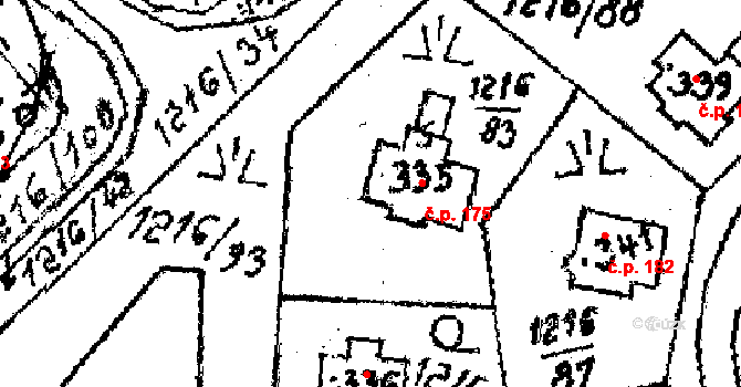 Doubravy 175 na parcele st. 335 v KÚ Doubravy, Katastrální mapa