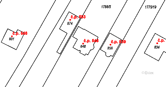 Zlechov 548 na parcele st. 848 v KÚ Zlechov, Katastrální mapa