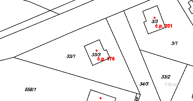 Štáblovice 176 na parcele st. 33/3 v KÚ Štáblovice, Katastrální mapa