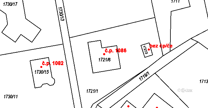 Jablunkov 1086 na parcele st. 1721/6 v KÚ Jablunkov, Katastrální mapa