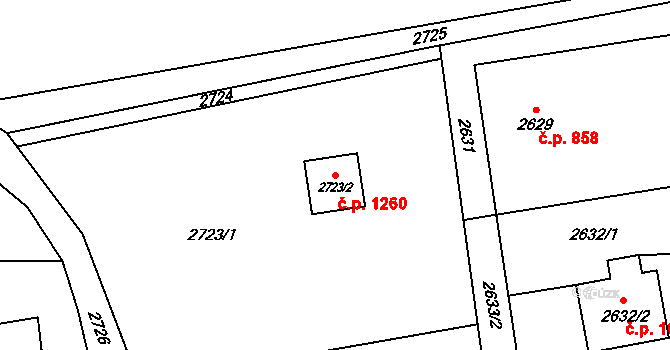 Dolní Lutyně 1260 na parcele st. 2723/2 v KÚ Dolní Lutyně, Katastrální mapa