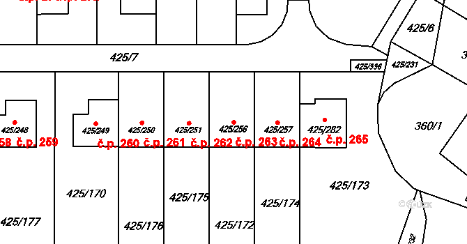 Kanice 263 na parcele st. 425/256 v KÚ Kanice, Katastrální mapa