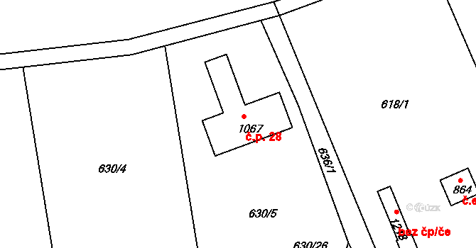 Nová Ves 28, Pyšely na parcele st. 1067 v KÚ Pyšely, Katastrální mapa