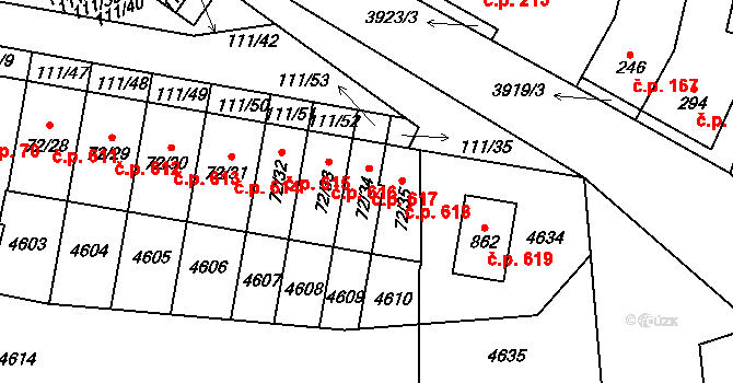 Lenešice 617 na parcele st. 72/34 v KÚ Lenešice, Katastrální mapa