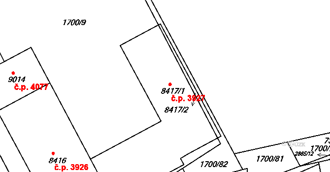 Hodonín 3927 na parcele st. 8417/1 v KÚ Hodonín, Katastrální mapa