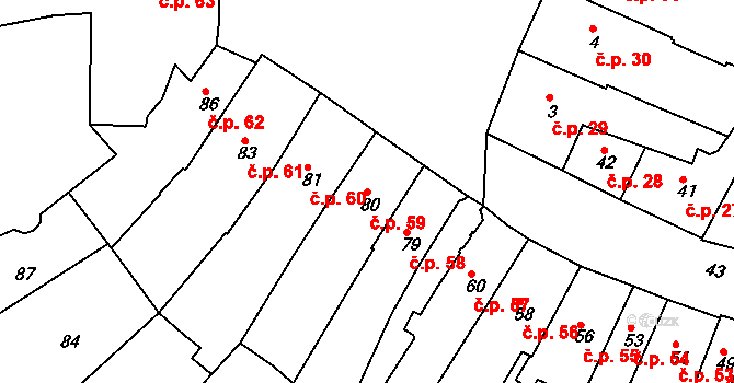 Jemnice 59 na parcele st. 80 v KÚ Jemnice, Katastrální mapa