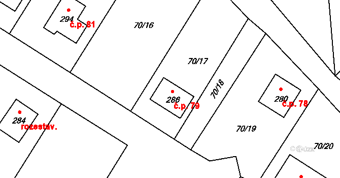 Horní Cetno 79, Niměřice na parcele st. 286 v KÚ Niměřice, Katastrální mapa