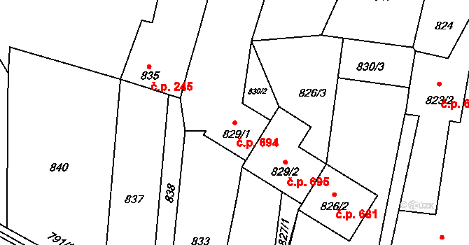Velké Opatovice 694 na parcele st. 829/1 v KÚ Velké Opatovice, Katastrální mapa
