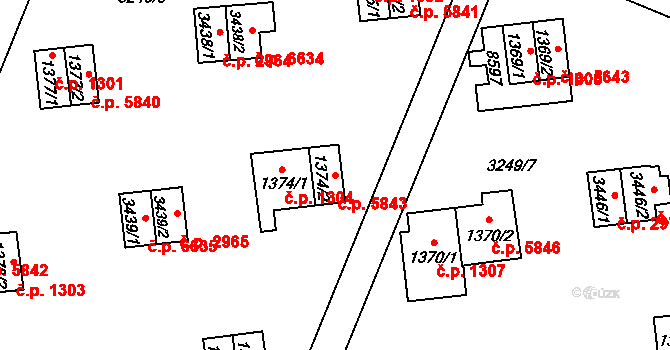 Zlín 5843 na parcele st. 1374/2 v KÚ Zlín, Katastrální mapa
