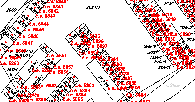 Kadaň 5891 na parcele st. 2632/9 v KÚ Kadaň, Katastrální mapa