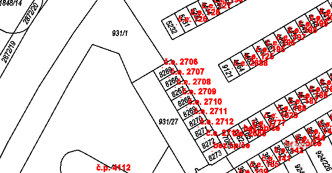 Hodonín 2707 na parcele st. 8266 v KÚ Hodonín, Katastrální mapa