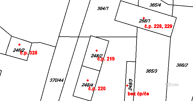 Sedlec 219, Sedlec-Prčice na parcele st. 248/2 v KÚ Sedlec u Votic, Katastrální mapa