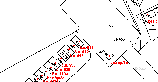 Znojmo 811 na parcele st. 240 v KÚ Znojmo-Hradiště, Katastrální mapa