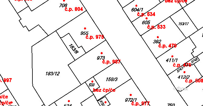 Mariánské Hory 987, Ostrava na parcele st. 973 v KÚ Mariánské Hory, Katastrální mapa