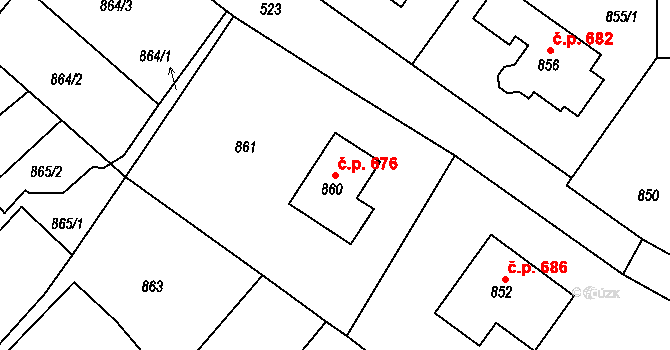 Hodkovice nad Mohelkou 676 na parcele st. 860 v KÚ Hodkovice nad Mohelkou, Katastrální mapa