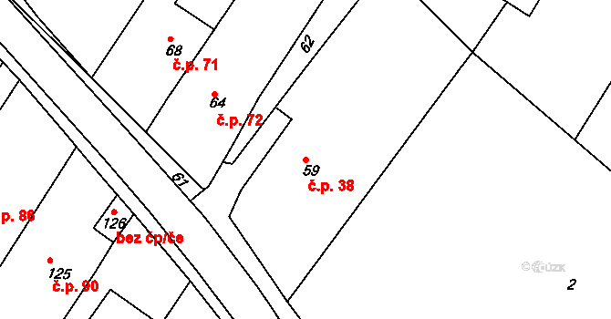 Horní Loučky 38 na parcele st. 59 v KÚ Horní Loučky, Katastrální mapa
