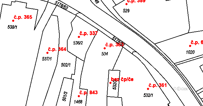 Vizovice 363 na parcele st. 534 v KÚ Vizovice, Katastrální mapa