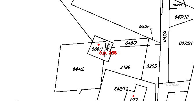 Trnava 356 na parcele st. 666/1 v KÚ Trnava u Zlína, Katastrální mapa